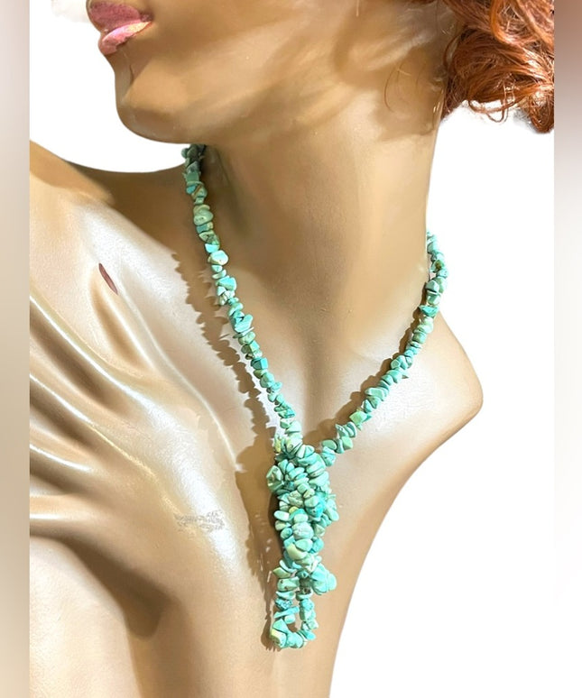 Vintage export dyed howlite faux turquoise Chip long 36”’necklace