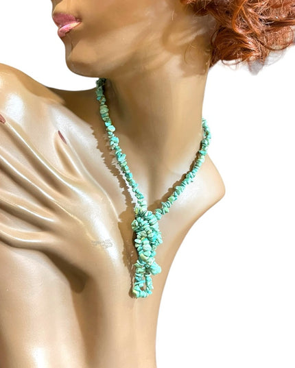 Vintage export dyed howlite faux turquoise Chip long 36”’necklace