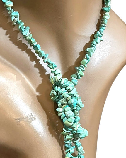 Vintage export dyed howlite faux turquoise Chip long 36”’necklace