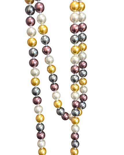 Beautiful heavy large bead multi color long Glass pearl necklace 48” gold purple