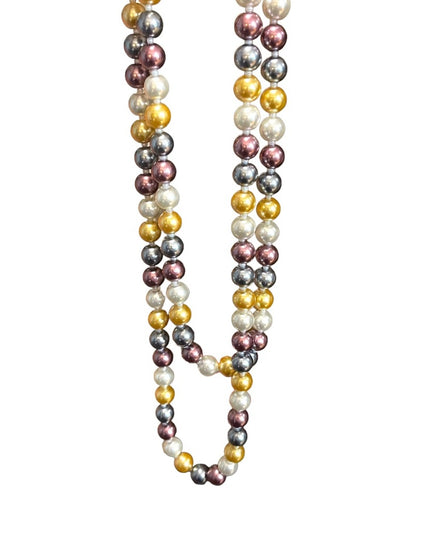 Beautiful heavy large bead multi color long Glass pearl necklace 48” gold purple