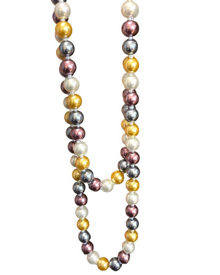 Beautiful heavy large bead multi color long Glass pearl necklace 48” gold purple