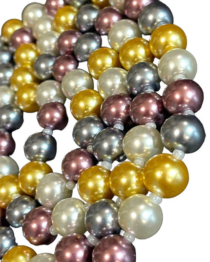 Beautiful heavy large bead multi color long Glass pearl necklace 48” gold purple