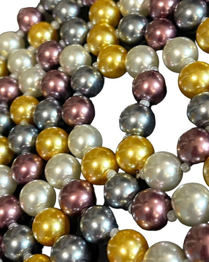 Beautiful heavy large bead multi color long Glass pearl necklace 48” gold purple