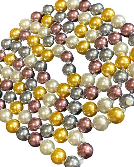 Beautiful heavy large bead multi color long Glass pearl necklace 48” gold purple