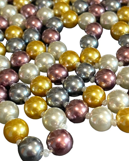 Beautiful heavy large bead multi color long Glass pearl necklace 48” gold purple