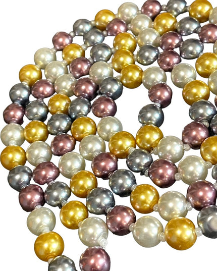 Beautiful heavy large bead multi color long Glass pearl necklace 48” gold purple