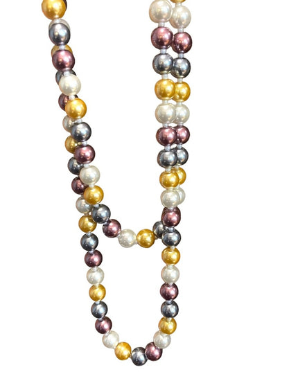 Beautiful heavy large bead multi color long Glass pearl necklace 48” gold purple
