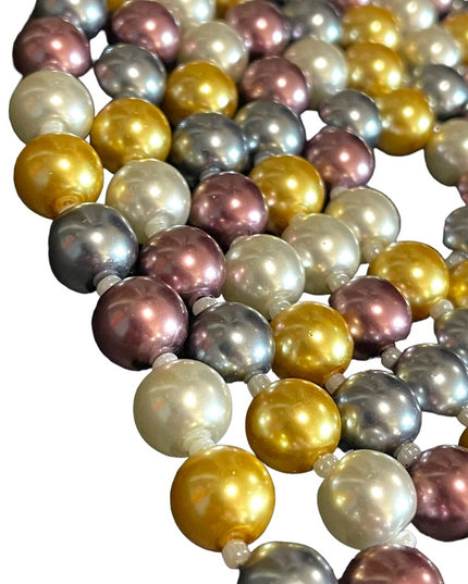 Beautiful heavy large bead multi color long Glass pearl necklace 48” gold purple