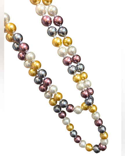 Beautiful heavy large bead multi color long Glass pearl necklace 48” gold purple