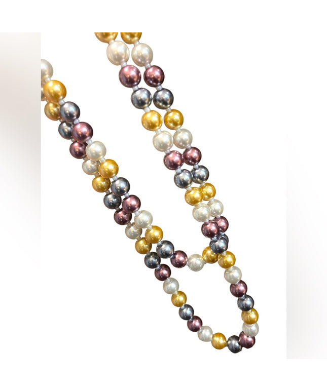 Beautiful heavy large bead multi color long Glass pearl necklace 48” gold purple