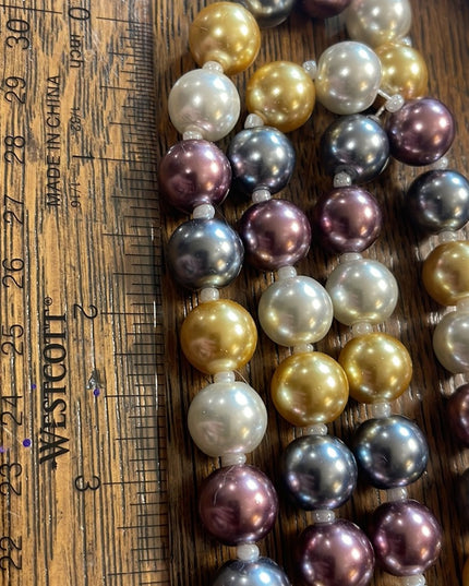 Beautiful heavy large bead multi color long Glass pearl necklace 48” gold purple