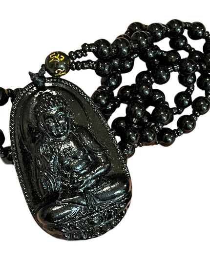 Buddah Black obsidian prayer beads necklace bead