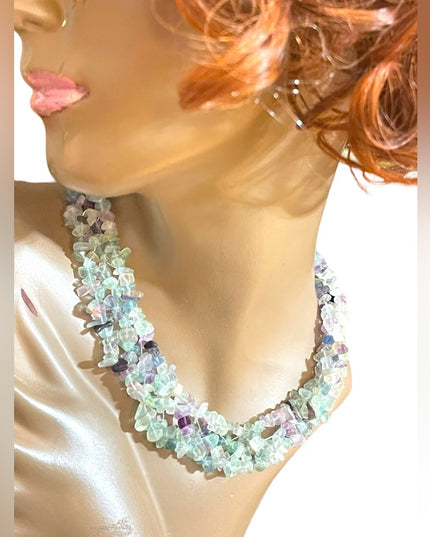 Choker Necklace Rainbow fluorite stone chip chunky handmade import Necklace