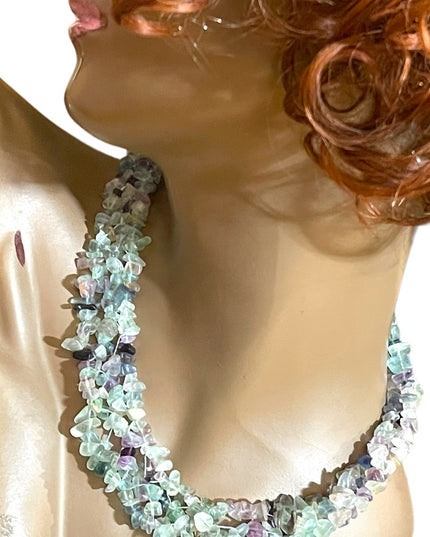 Choker Necklace Rainbow fluorite stone chip chunky handmade import Necklace