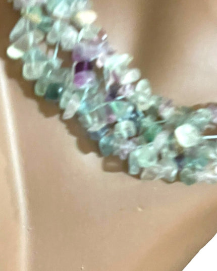 Choker Necklace Rainbow fluorite stone chip chunky handmade import Necklace