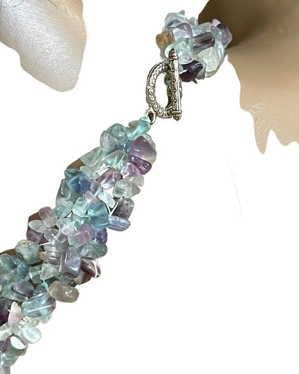 Choker Necklace Rainbow fluorite stone chip chunky handmade import Necklace