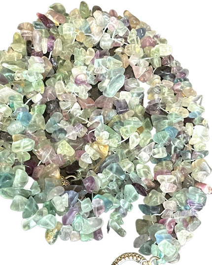 Choker Necklace Rainbow fluorite stone chip chunky handmade import Necklace