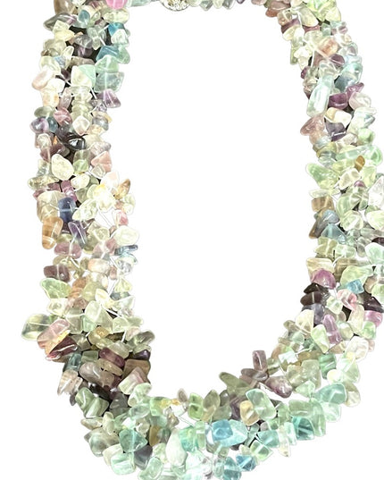 Choker Necklace Rainbow fluorite stone chip chunky handmade import Necklace