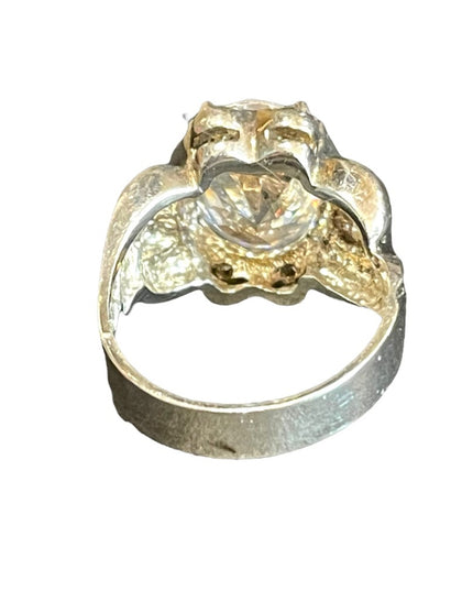 Sterling silver 925 Large CZ Glass chunky ornate design ring sz 9