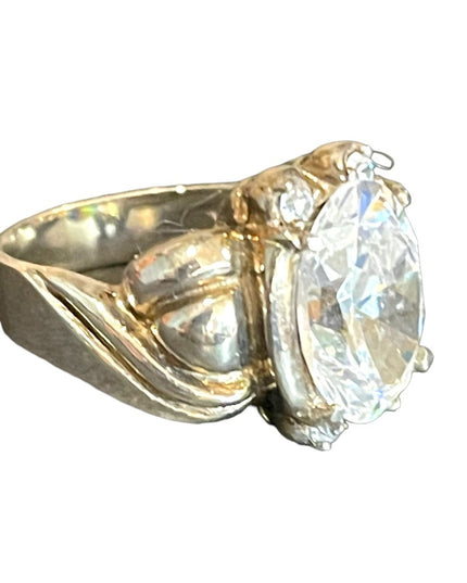 Sterling silver 925 Large CZ Glass chunky ornate design ring sz 9