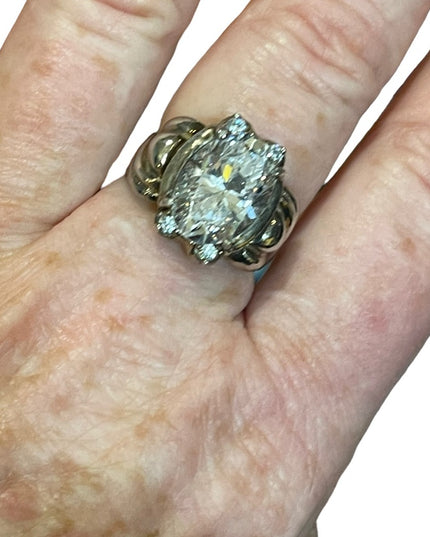 Sterling silver 925 Large CZ Glass chunky ornate design ring sz 9