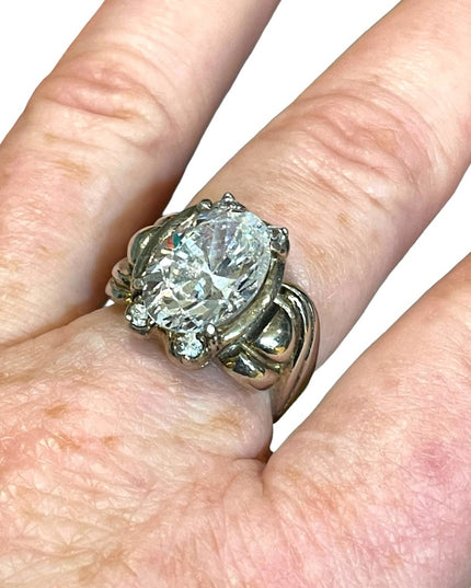 Sterling silver 925 Large CZ Glass chunky ornate design ring sz 9
