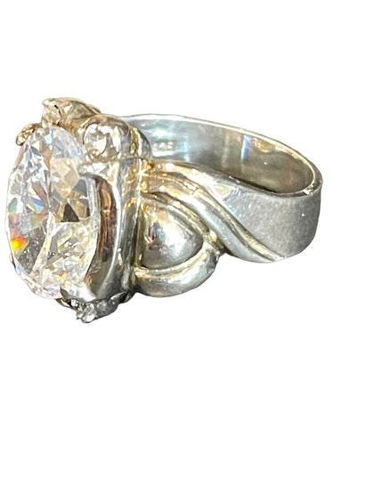 Sterling silver 925 Large CZ Glass chunky ornate design ring sz 9