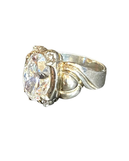 Sterling silver 925 Large CZ Glass chunky ornate design ring sz 9