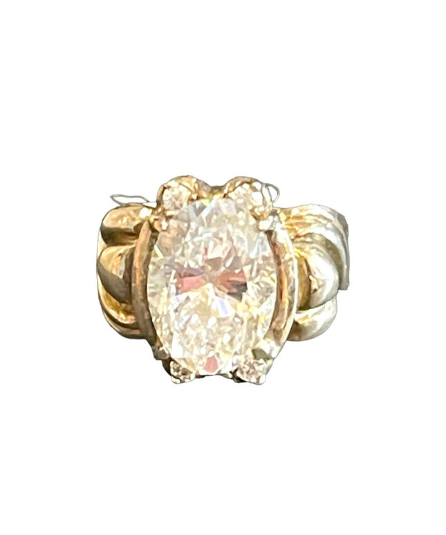 Sterling silver 925 Large CZ Glass chunky ornate design ring sz 9
