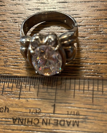 Sterling silver 925 Large CZ Glass chunky ornate design ring sz 9