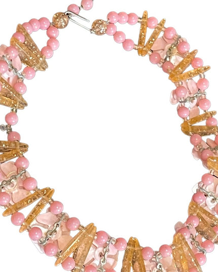 Vintage 1960s pastel Pink flower fancy link party summer choker necklace