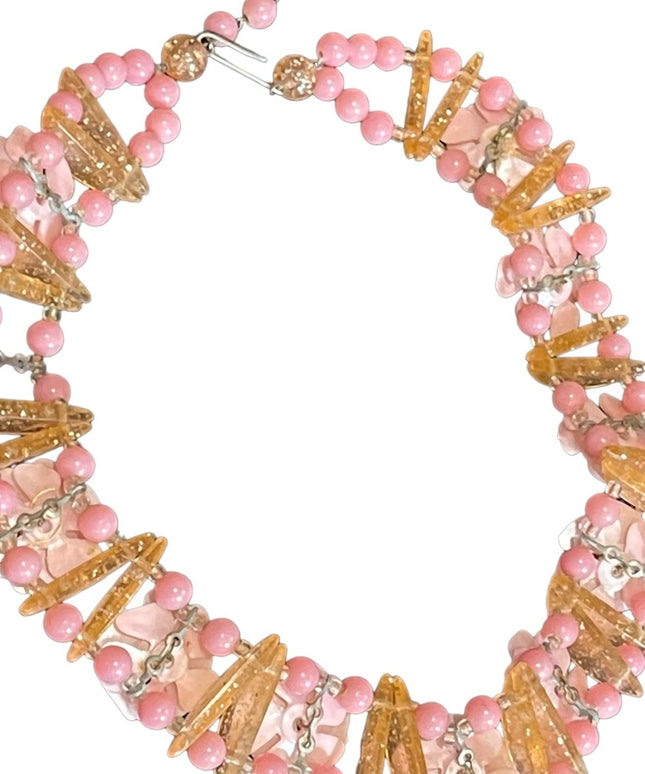 Vintage 1960s pastel Pink flower fancy link party summer choker necklace