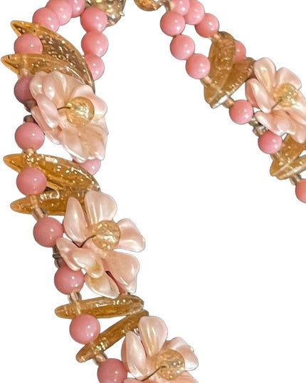 Vintage 1960s pastel Pink flower fancy link party summer choker necklace