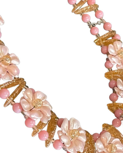 Vintage 1960s pastel Pink flower fancy link party summer choker necklace
