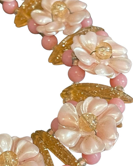Vintage 1960s pastel Pink flower fancy link party summer choker necklace