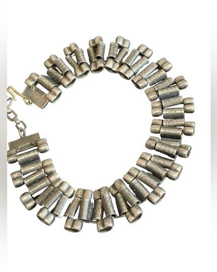 Antique Victorian silver book chain etched necklace
