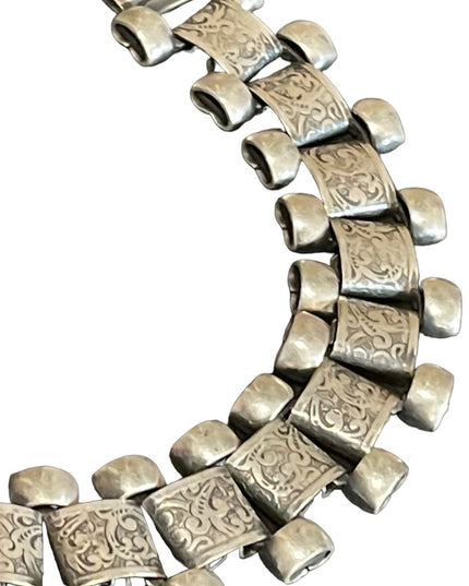 Antique Victorian silver book chain etched necklace