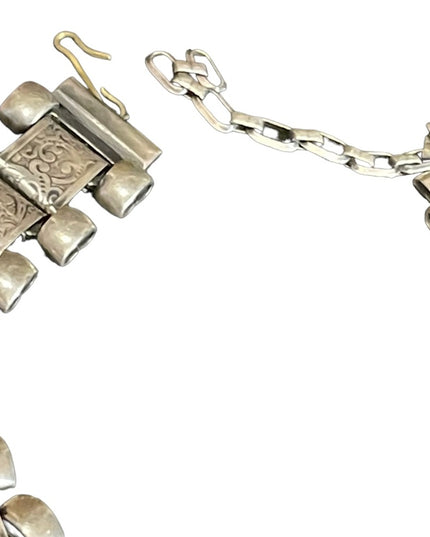 Antique Victorian silver book chain etched necklace