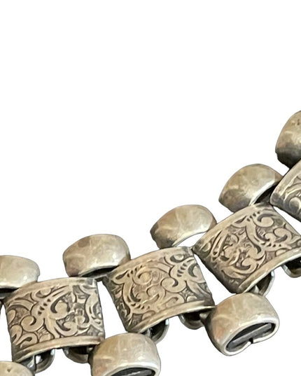 Antique Victorian silver book chain etched necklace