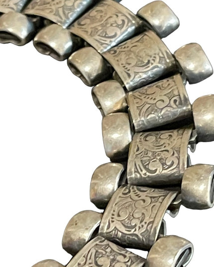 Antique Victorian silver book chain etched necklace