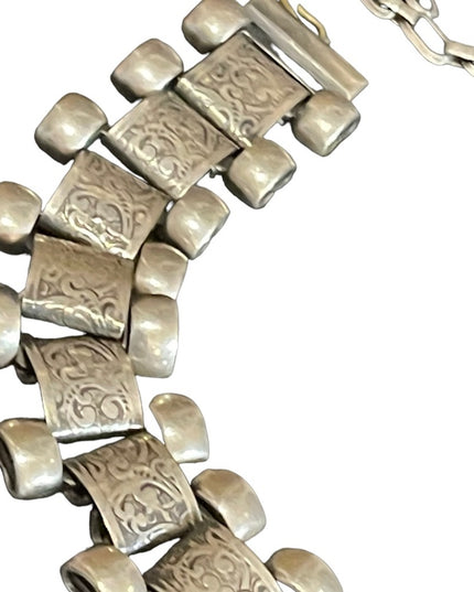 Antique Victorian silver book chain etched necklace