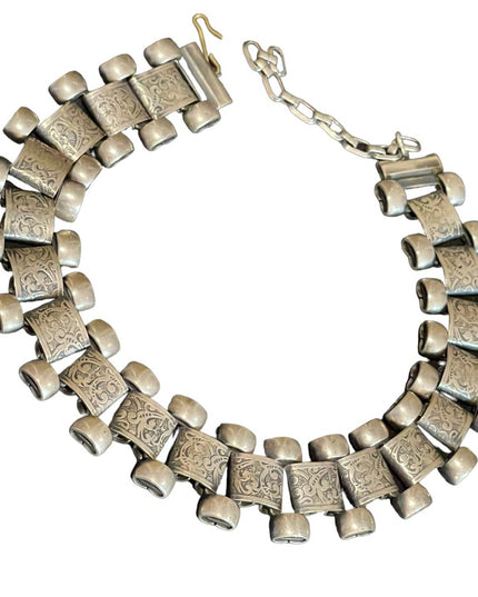 Antique Victorian silver book chain etched necklace