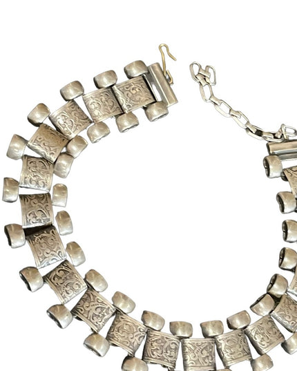 Antique Victorian silver book chain etched necklace