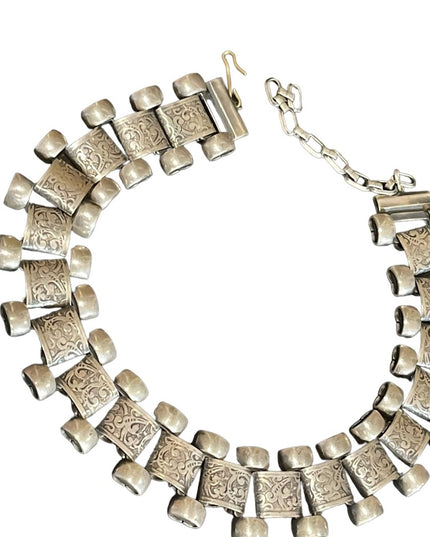 Antique Victorian silver book chain etched necklace