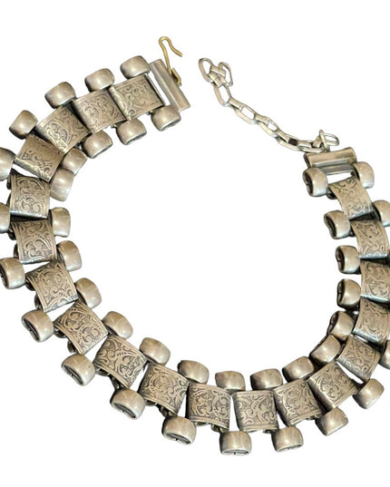 Antique Victorian silver book chain etched necklace