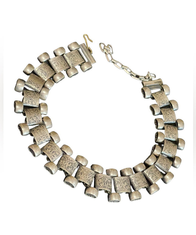 Antique Victorian silver book chain etched necklace