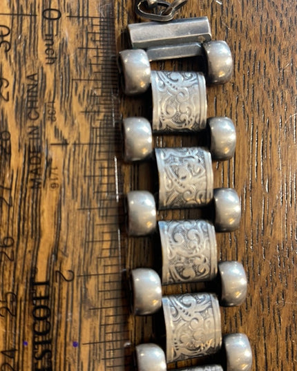 Antique Victorian silver book chain etched necklace