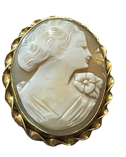 Lovely 14k Gold filled GF sardonyx Carved stone fancy lady cameo brooch