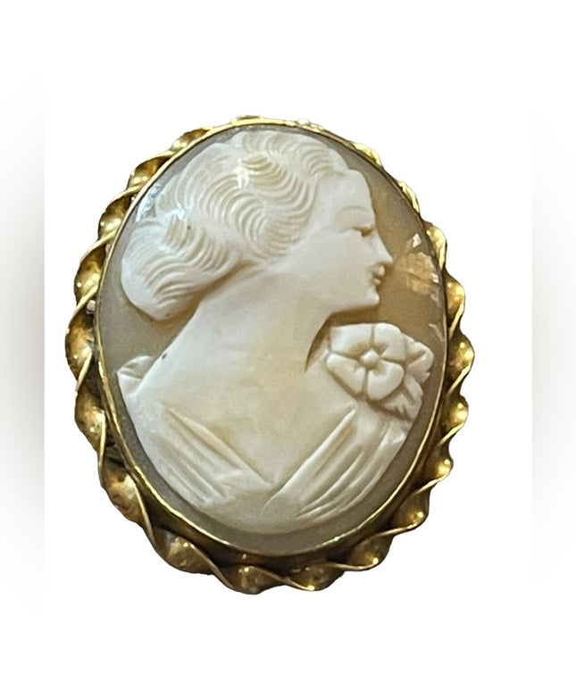 Lovely 14k Gold filled GF sardonyx Carved stone fancy lady cameo brooch